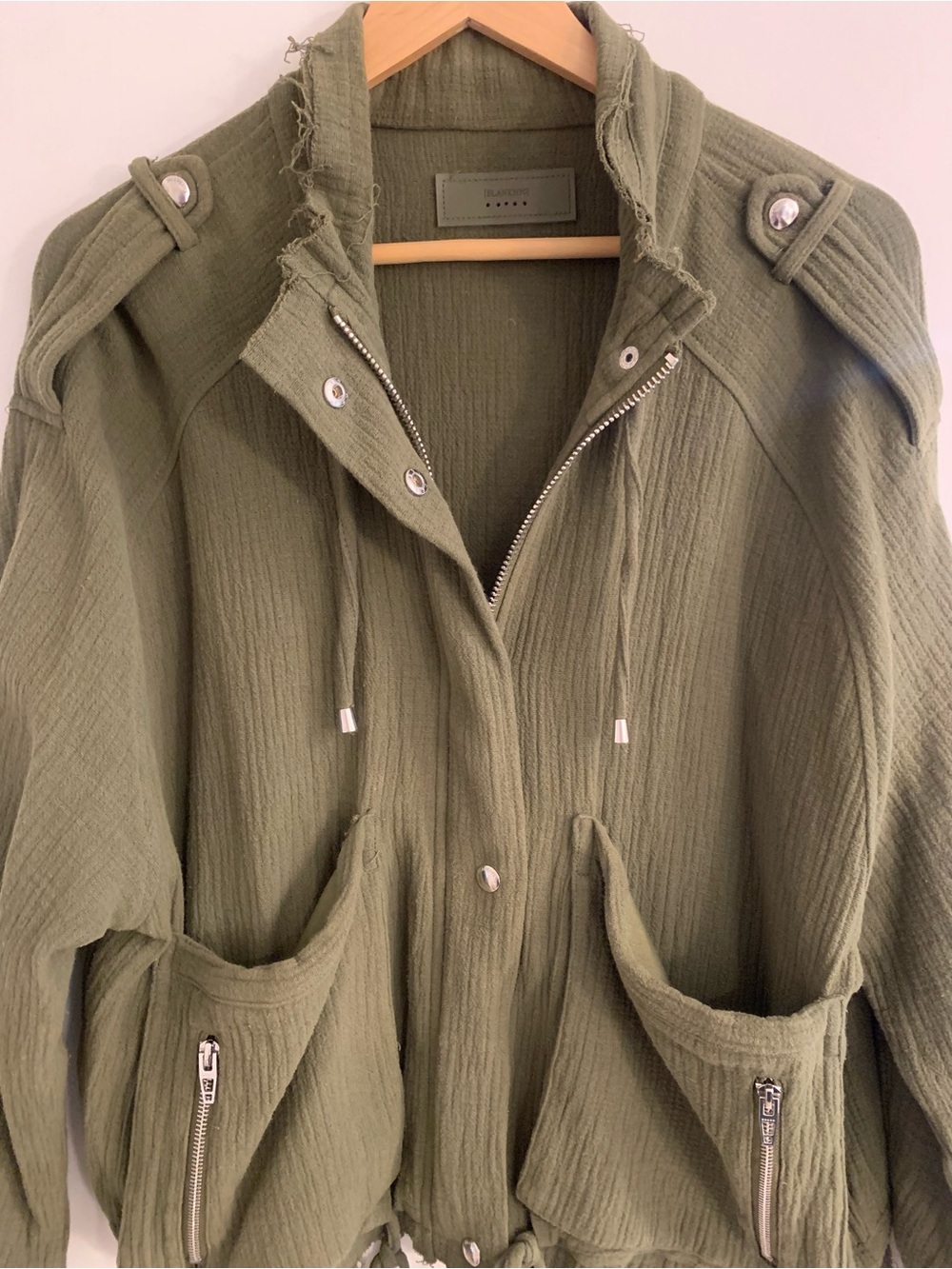 Olive Green Women's Drawstring Cotton Utility Jacket | Size Small